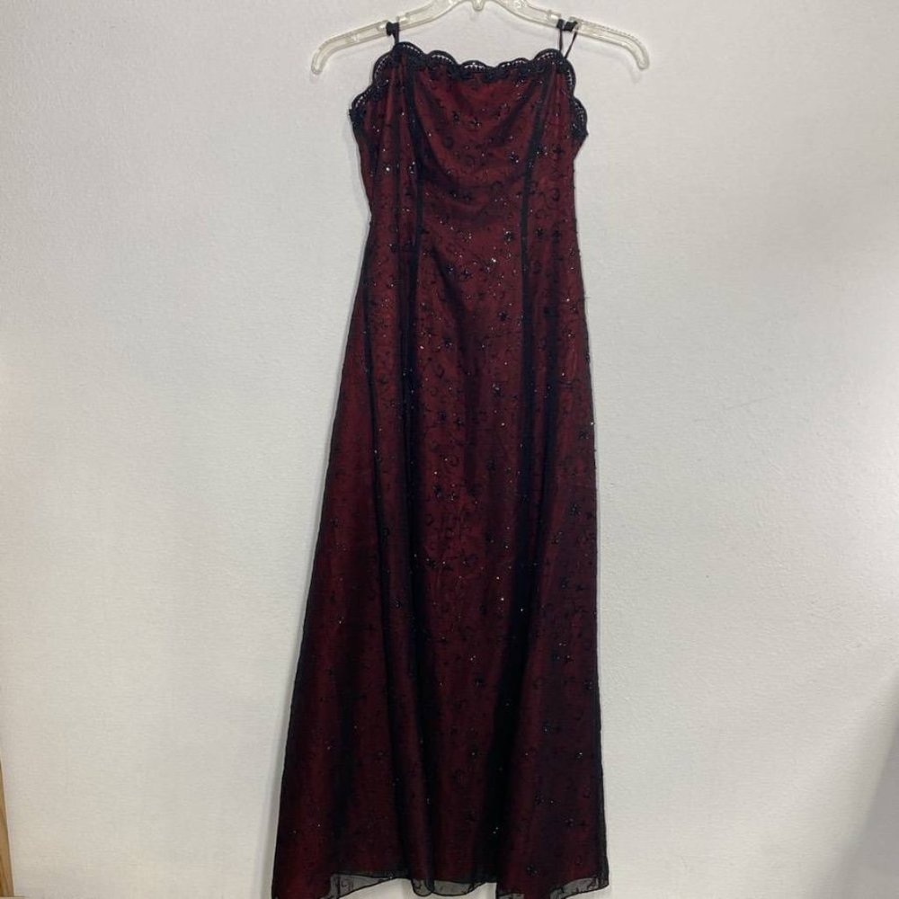 Red with Black overlay formal dress